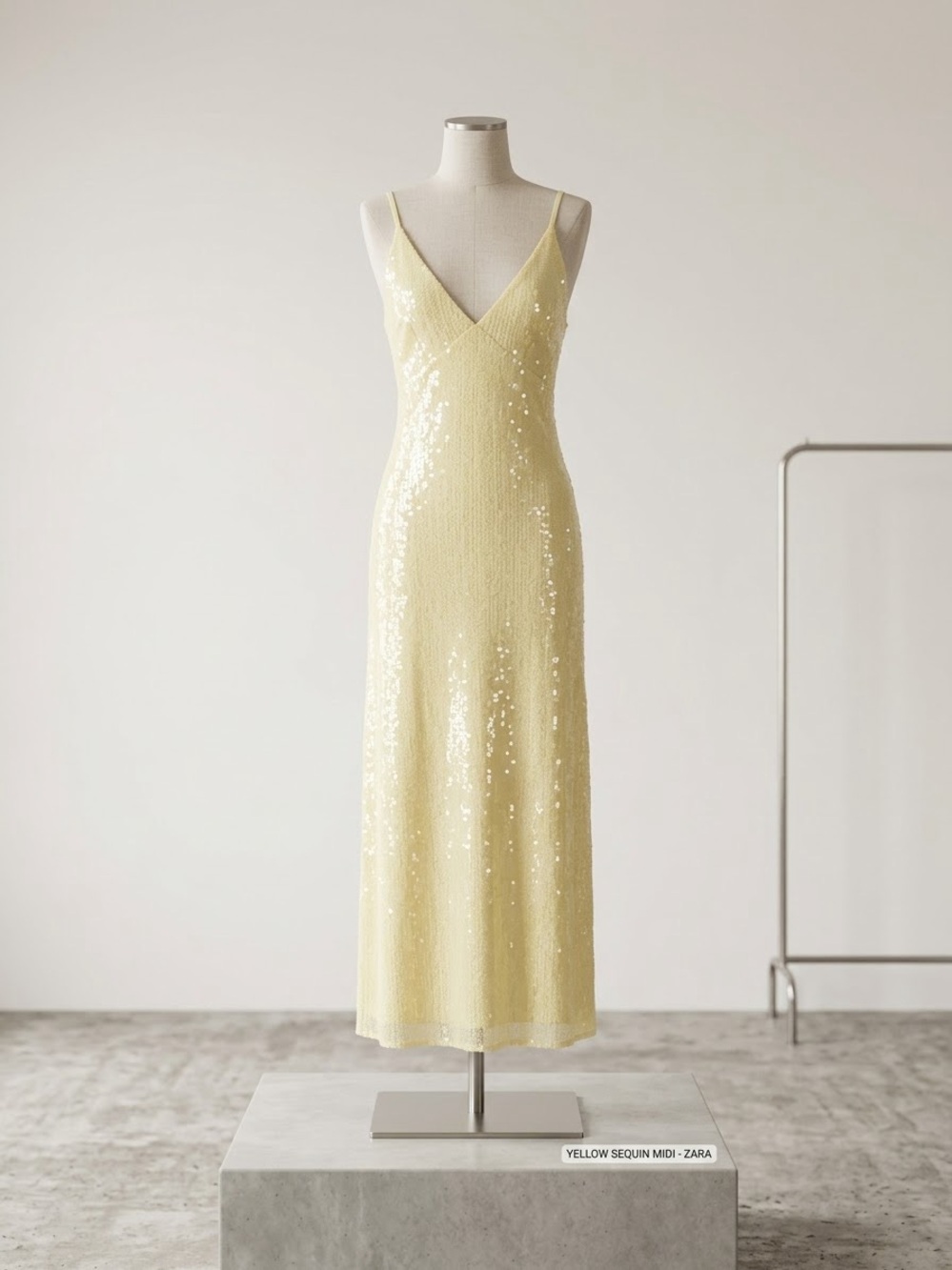 Yellow Sequin Midi Slip Dress